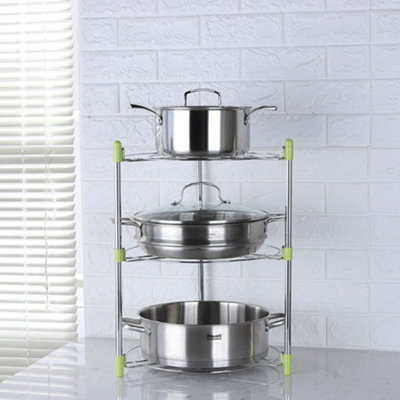 3 TIERS STAINLESS STEEL STORAGE RACK KITCHEN PAN STAND SHELF