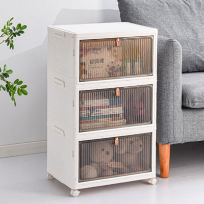 3 Tiers White Thicken Stackable Foldable Plastic Closet Shoe Storage ...