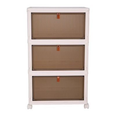 3 Tiers White Thicken Stackable Foldable Plastic Closet Shoe Storage ...