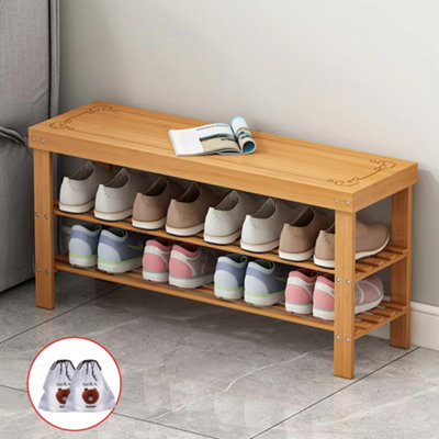 3 Tiers Wooden Shoe Rack Seating Bench Hallway Storage Organiser Holder ...