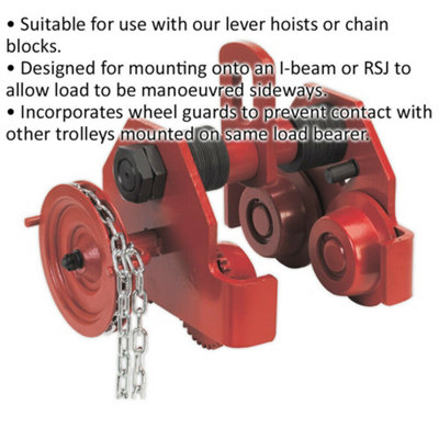 3 Tonne Geared Trolley - Beam Mounted Lifting Point - I-Beam RSJ Trolley