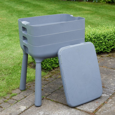 3-Tray Wormery - Stackable Compost Bin with Tap, Lid, and Moisture Mat ...