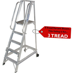 3 Tread 0.8m Aluminium Warehouse Picking Steps & Handrail Narrow Aisle Stairs