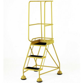 3 Tread Mobile Warehouse Steps & Guardrail YELLOW 1.7m Portable Safety Stairs