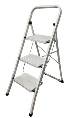 3 Tread Step Ladder  Foldable Stool Tread Non Slip Heavy Duty Steel Folding Home DIY