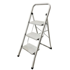 3 Tread Step Ladder  Foldable Stool Tread Non Slip Heavy Duty Steel Folding Home DIY