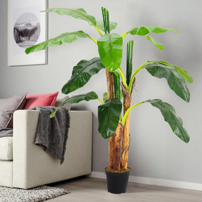 3 Trunk Artificial Plant Fake Banana Tree House Plant Indoor Outdoor Decoration in Black Pot 180 cm