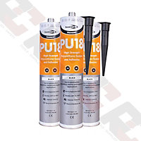 3 Tubes of PU18 Polyurethane Adhesive Sealant Black 310ml Tube