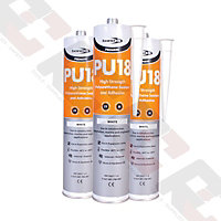 3 Tubes of PU18 Polyurethane Adhesive Sealant White 310ml Tube
