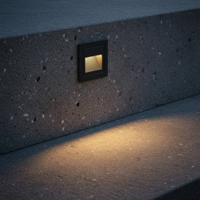 3 Watt Square Black Recessed Outdoor Stair Step Lighting