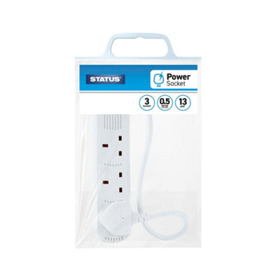 3 Way 0.5 Mtr Extension Socket White Plug 1 pk