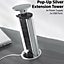 3 Way Gang Pop Up Extension Tower 2x USB Ports Silver Hidden Mains Power Socket