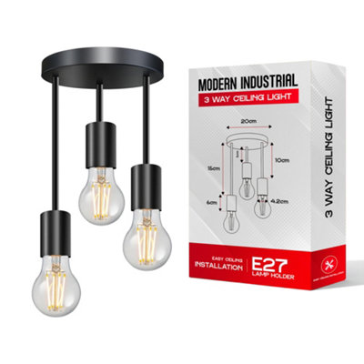 3 Way Light Semi Flush Mount Ceiling Light Fixture Industrial Metal ...
