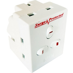 3 Way Mains Power Gang Extension Socket Adapter SURGE PROTECTED Multi Plug Block