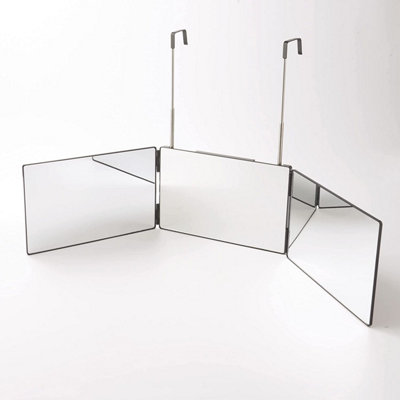 3 Way Over Door Mirror Bathroom or Bedroom Trifold Vanity Mirror with Telescopic Hanging Hooks