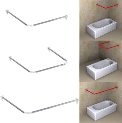 3 Way Shower Curtain U & L Shape Corner Rail 20mm Diameter Pole Rod Bath