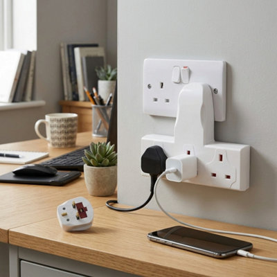 3 Way UK Plug Adapter Multi Socket Extension 13A Wall Outlet Surge ...