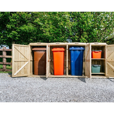 3 Wheelie Bin/2 Recycle Box Store - L80.4 x W273 x H120 cm - Timber