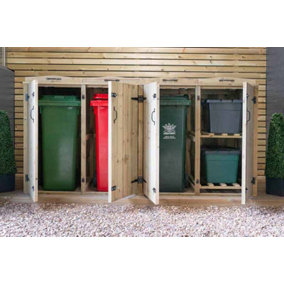 3 Wheelie Bin/2 Recycle Box Store - L80.4 x W273 x H120 cm - Timber