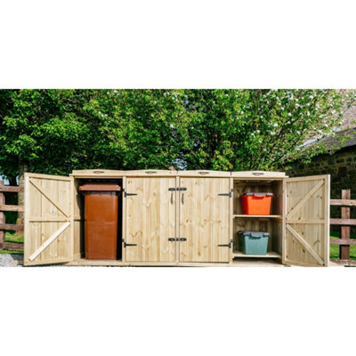 3 Wheelie Bin/2 Recycle Box Store - L80.4 x W273 x H120 cm - Timber - 4