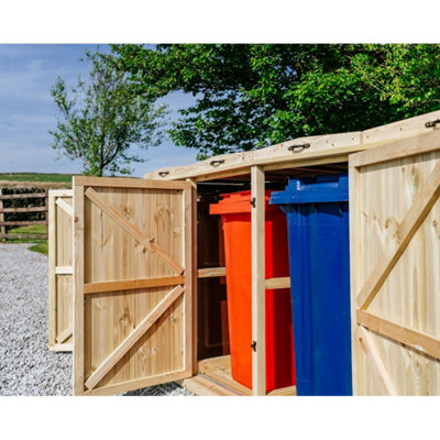 3 Wheelie Bin/2 Recycle Box Store - L80.4 x W273 x H120 cm - Timber - 5