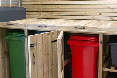 3 Wheelie Bin/4 Recycle Box Store - L80.4 x W330 x H120 cm - Timber