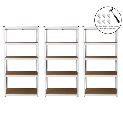 3 White Garage Shelving Units 5 Tier Racking Storage Warehouse Bays Industrial Heavy Duty Boltless Steel Shelves