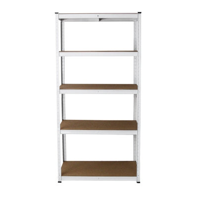 White industrial clearance shelving unit