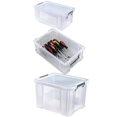 3 x 10 Litres Multipurpose Strong Reinforced Clear Snap Closure Storage ...