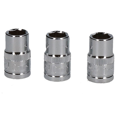 3 x 10mm and 3 x 13mm Metric 3/8" Drive 6 Sided Single Hex Shallow Socket 6pc
