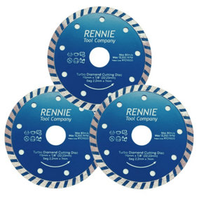3 X 115mm Diamond Cutting Disc For Angle Grinders. Turbo Saw Blade For Fast, Clean Cut on Concrete Tiles Stones Marble Brick Etc
