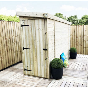 3 x 12 Pressure Treated Tongue And Groove Pent Wooden Garden Shed With Side Door (3' x 12' / 3ft x 12ft) (3x12)