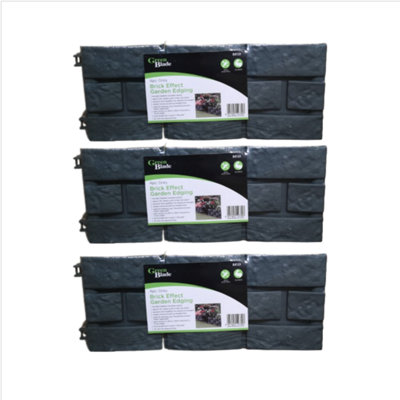 3 x 17cm 4 Piece Grey Brick Effect Garden Edging Decorative Boarder DIY at B&Q