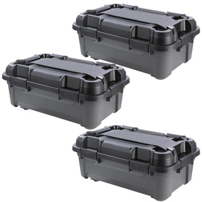 3 x 18 Litre Indoor Outdoor Heavy Duty Black Storage Bunker Trunks Ideal For DIY Use Tradesman & Handyman