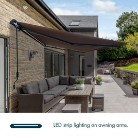 3 x 2.5m Electric Awning with LED Lights - Beige Canopy