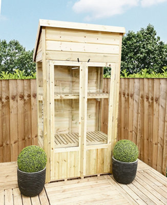 3 x 2 Pressure Treated Wooden T&G Wooden Pent Mini Greenhouse (3' x 2' / 3ft x 2ft)