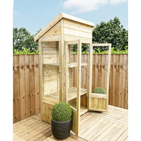 3 x 2 Pressure Treated Wooden Tongue and Groove Mini Greenhouse (3' x 2' / 3ft x 2ft) - PENT
