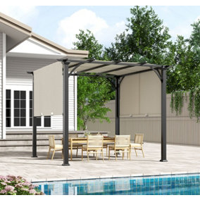 3 x 3 m Outdoor Pergola Gazebo with Retractable Cnopy UV Protection Waterproof for Decks Backyard
