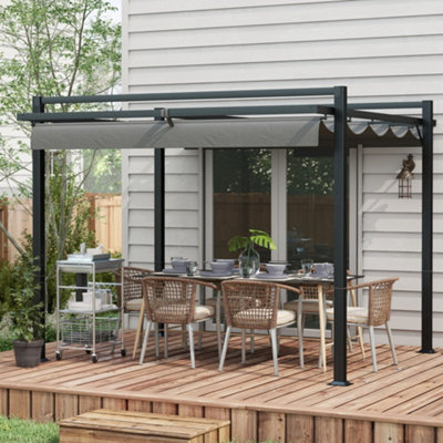 3 x 3(m) Retractable Pergola Canopy with Aluminium Frame, Dark Grey ...