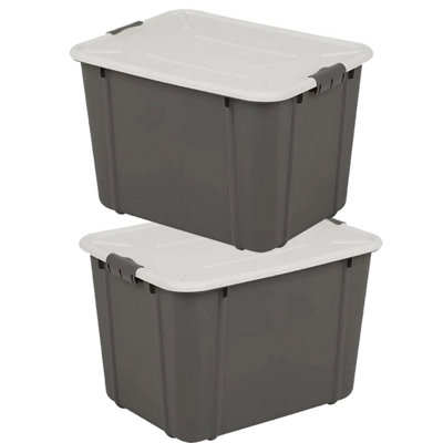 3 x 30 Litre Grey Organic Designed Strong Stackable Spacious Storage Containers With Clip Lock Lids - 3