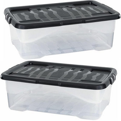3 X 30 LITRES CLEAR TRANSPARENT BASE CURVE STORAGE CONTAINERS WITH ...