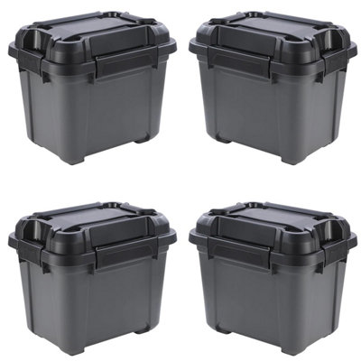 3 x 31 Litres Indoor Outdoor Heavy Duty Black Storage Bunker Trunks Ideal For DIY Use Tradesman & Handyman