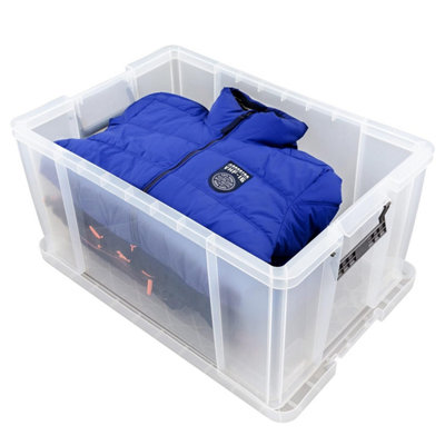 3 x 36L Strong Plastic Reinforced Storage Containers With Snap Closure Lids