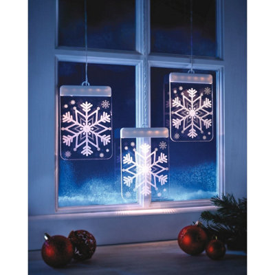 3 x 3D Hanging Snowflake Lights - Battery Powered Christmas Themed Window Decoration - Each Light Measures H16 x W11.5 x D1cm Price Comparisons | Compare The Build