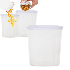 3 x 3L Airtight Kitchen Cereal Storage Containers For Dry Food, Pasta & Rice With Lids