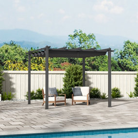 3 x 3m Aluminum Garden Gazebo with Retractable Canopy Heavy Duty Awnings for Decks Backyard