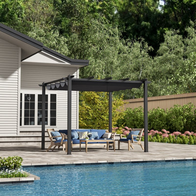 3 x 3m Aluminum Garden Gazebo with Retractable Canopy Heavy Duty Awnings for Decks Backyard