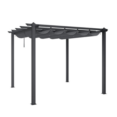3 x 3m Aluminum Garden Gazebo with Retractable Canopy Heavy Duty Awnings for Decks Backyard - 4