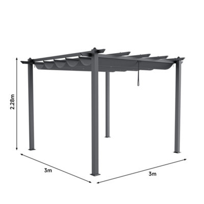 3 x 3m Aluminum Garden Gazebo with Retractable Canopy Heavy Duty Awnings for Decks Backyard - 8
