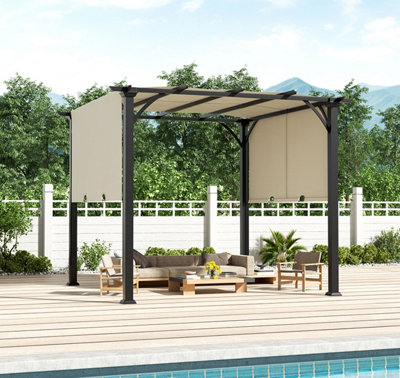 3 x 3m Pergola Gazebo with Retractable Cnopy Outdoor Garden Shelter UV Protection Waterproof for Decks Backyard